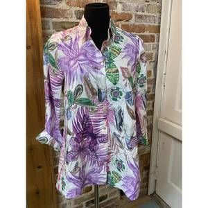 NEW ILINEN flowers and butterflies linen shirt in multi